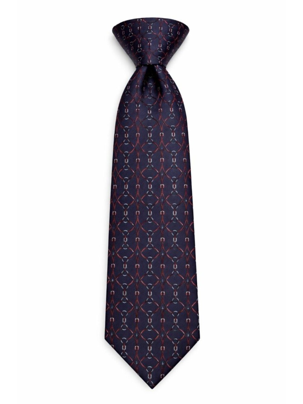 Vtg Yves Saint Laurent Silk Necktie Geometric Equestrian Pattern Blue & Red